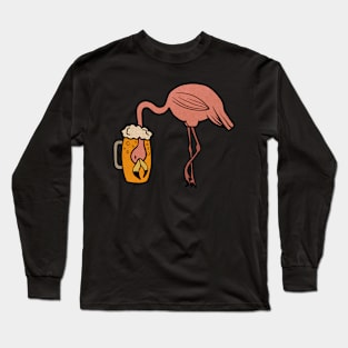 Funny Flamingos Tropical, Drinking Beer Long Sleeve T-Shirt